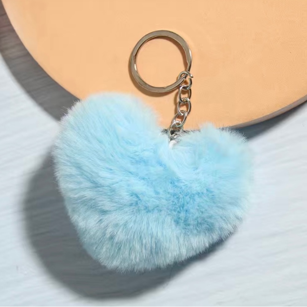 Fluffy blue heart keychain